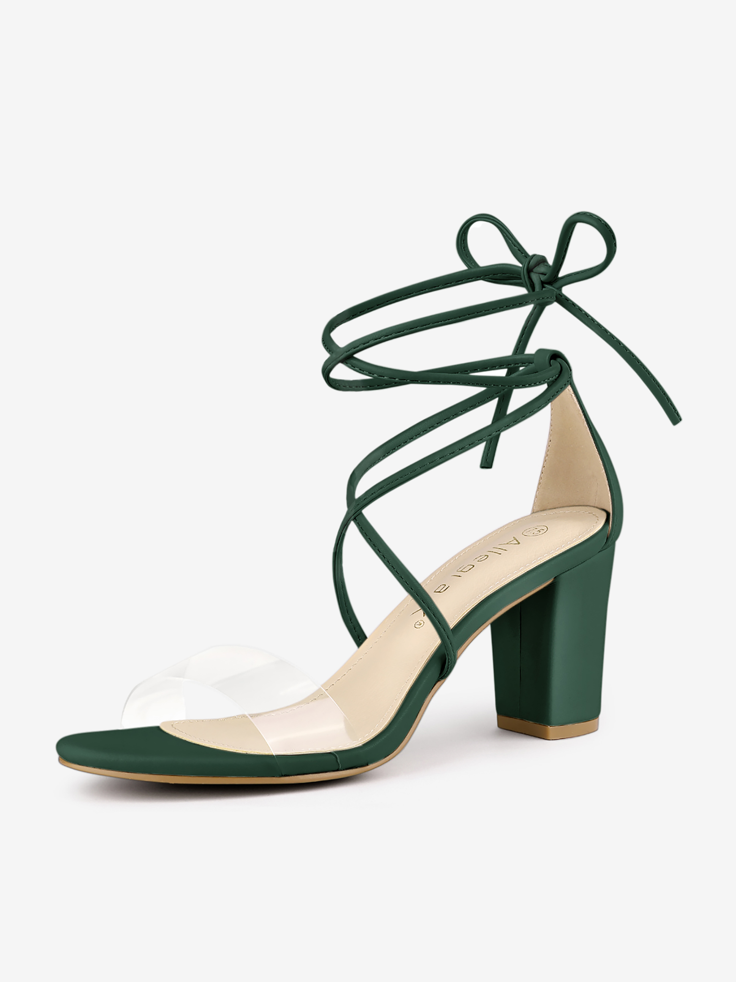 Open Toe Lace Up Clear Strap Block Heel Sandals Green/8.5 - Allegra K catalog