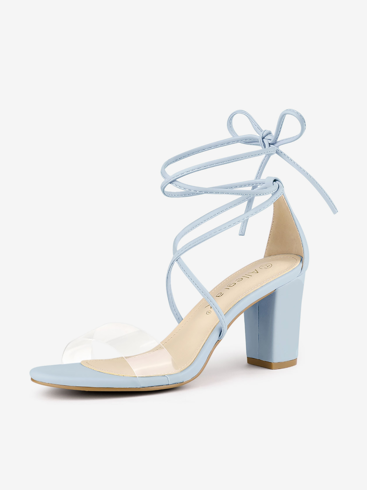 Open Toe Lace Up Clear Strap Block Heel Sandals Blue/6 - Allegra K catalog