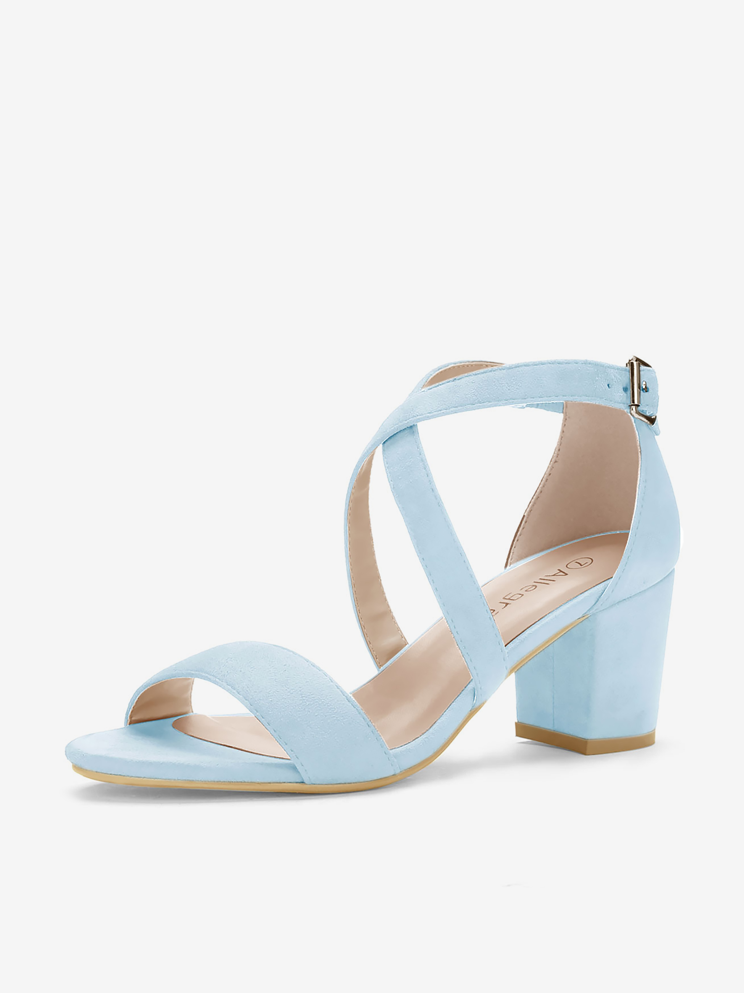 Faux Suede Crisscross Ankle Strap Block Heel Sandals Blue/10 - Allegra K catalog