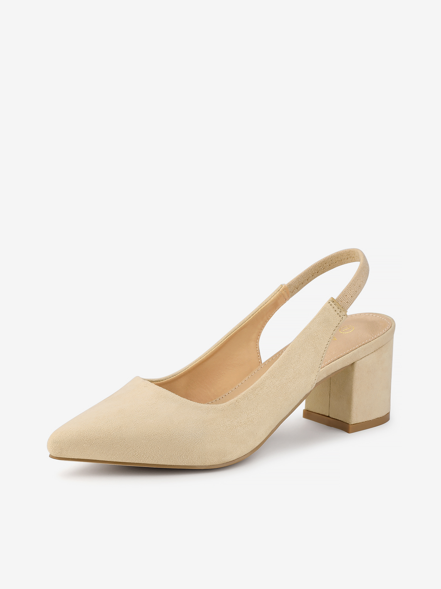 Faux Suede Pointed Toe Block Heel Slingback Pumps Beige/7.5 - Allegra K catalog