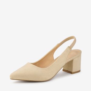 Faux Suede Pointed Toe Block Heel Slingback Pumps Beige/9.5 - Allegra K catalog