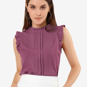 Business Office 1950s Ruffled Retro Sleeveless Work Blouses Dark Purple/S - Allegra K catalog