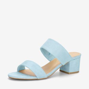 Block Heel Round Toe Dual Straps Slide Sandals Sky Blue/7 - Allegra K catalog
