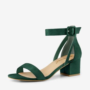 Faux Suede Ankle Strap Block Low Heel Sandals Green/8.5 - Allegra K catalog