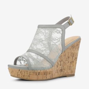 Open Toe Platform Heel Lace Wedge Slingback Sandals Grey/10 - Allegra K catalog