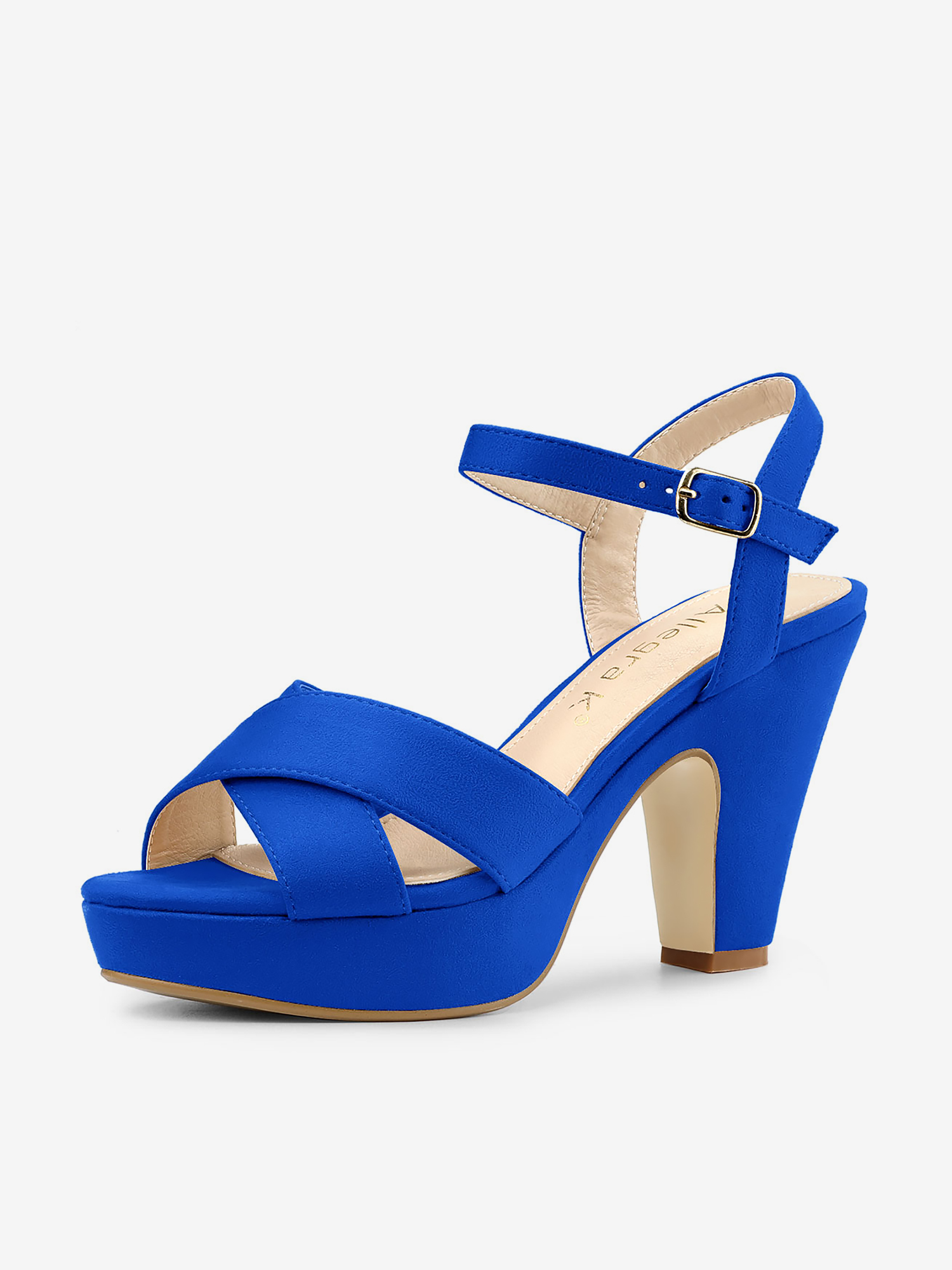 Platform Chunky Heel Ankle Strap Slingback Sandals Deep Blue/9 - Allegra K catalog