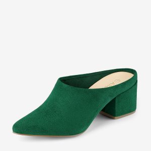 Faux Suede Pointed Toe Slip On Block Heel Slide Mules Green/9.5 - Allegra K catalog