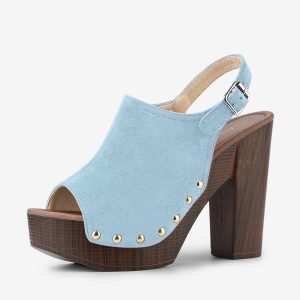 Open Toe Slingback Platform Chunky Heel Sandals Sky Blue/8 - Allegra K catalog