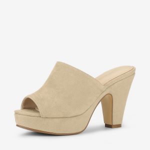 Faux Suede Open Toe Platform Chunky Heel Slide Sandals Beige/9 - Allegra K catalog
