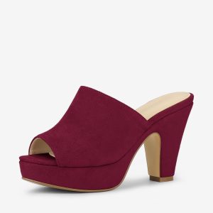 Faux Suede Open Toe Platform Chunky Heel Slide Sandals Burgundy/7.5 - Allegra K catalog