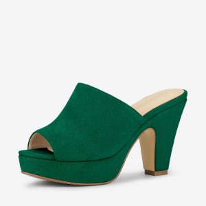 Faux Suede Open Toe Platform Chunky Heel Slide Sandals Green/7 - Allegra K catalog