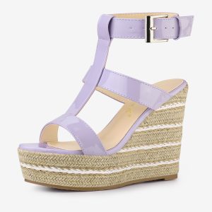 Espadrille Strappy Platform Wedges Sandals Purple/7 - Allegra K catalog