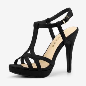 T Strap Slingback Platform Stiletto Heel Sandals Black/6.5 - Allegra K catalog