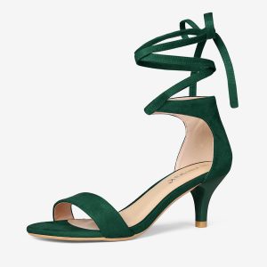 Faux Suede Open Toe Kitten Heel Lace Up Sandals Green/10 - Allegra K catalog
