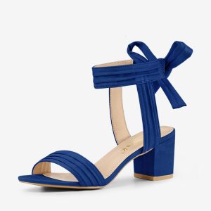 Open Toe Ankle Tie Back Block Heel Sandals Deep Blue/8 - Allegra K catalog