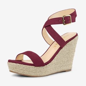Slingback Crisscross Espadrille Wedges Heel Sandals Burgundy/8.5 - Allegra K catalog