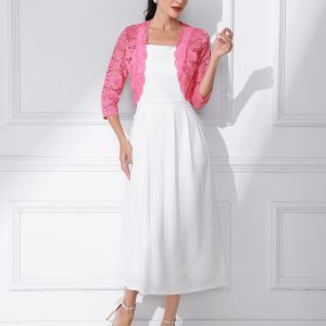 Sheer Floral Elegant 3/4 Sleeve Lace Shrug Pink/M - Allegra K catalog