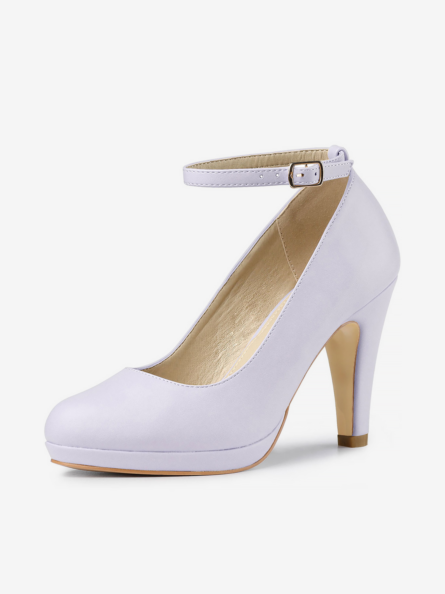 Round Toe Kitten Heel Ankle Strap PU Leather Pumps Light Purple/6 - Allegra K catalog