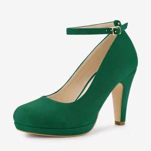 Round Toe Stiletto Heel Ankle Strap PU Leather Pumps Green/6.5 - Allegra K catalog