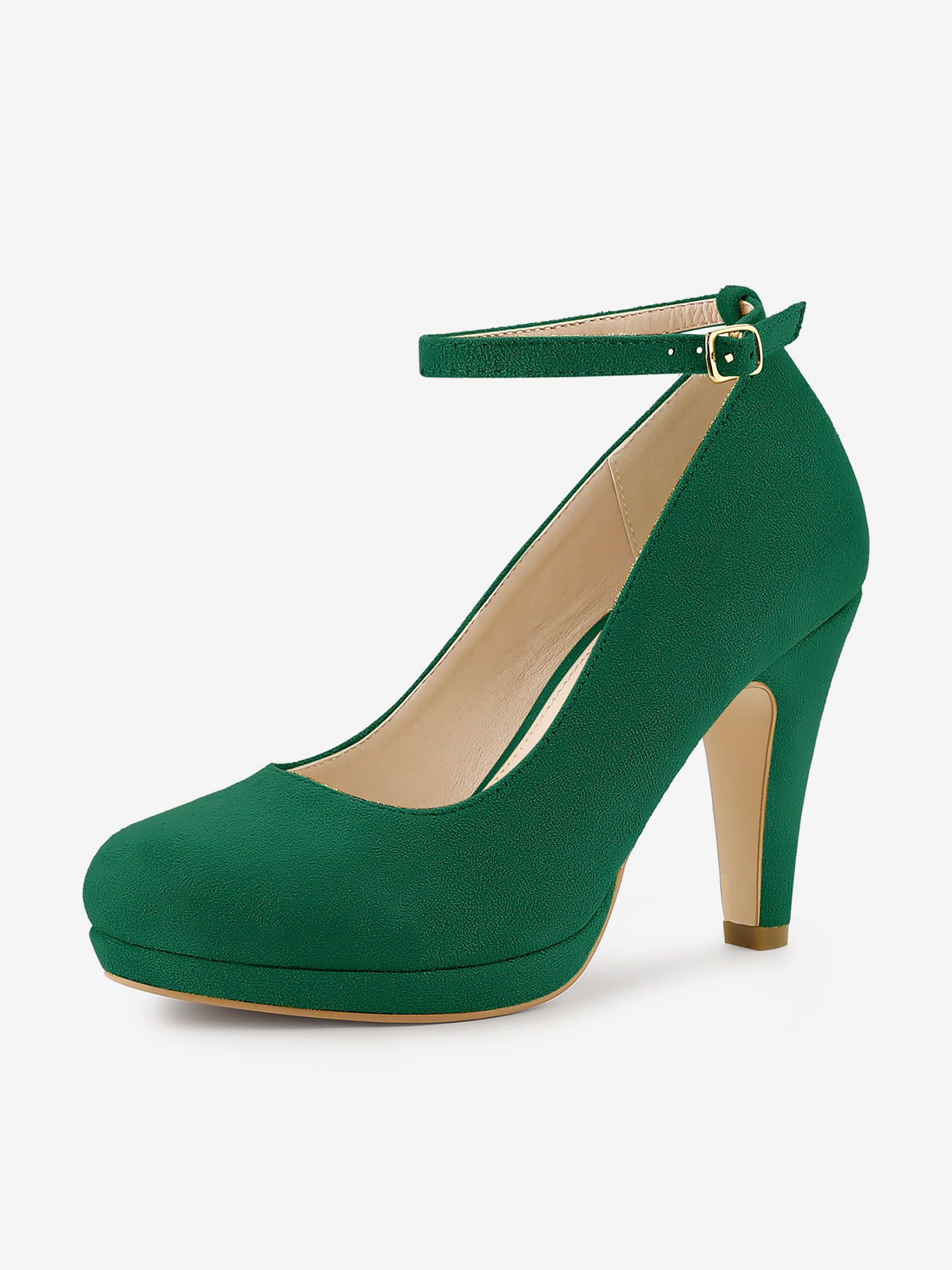 Round Toe Stiletto Heel Ankle Strap PU Leather Pumps Green/8 - Allegra K catalog