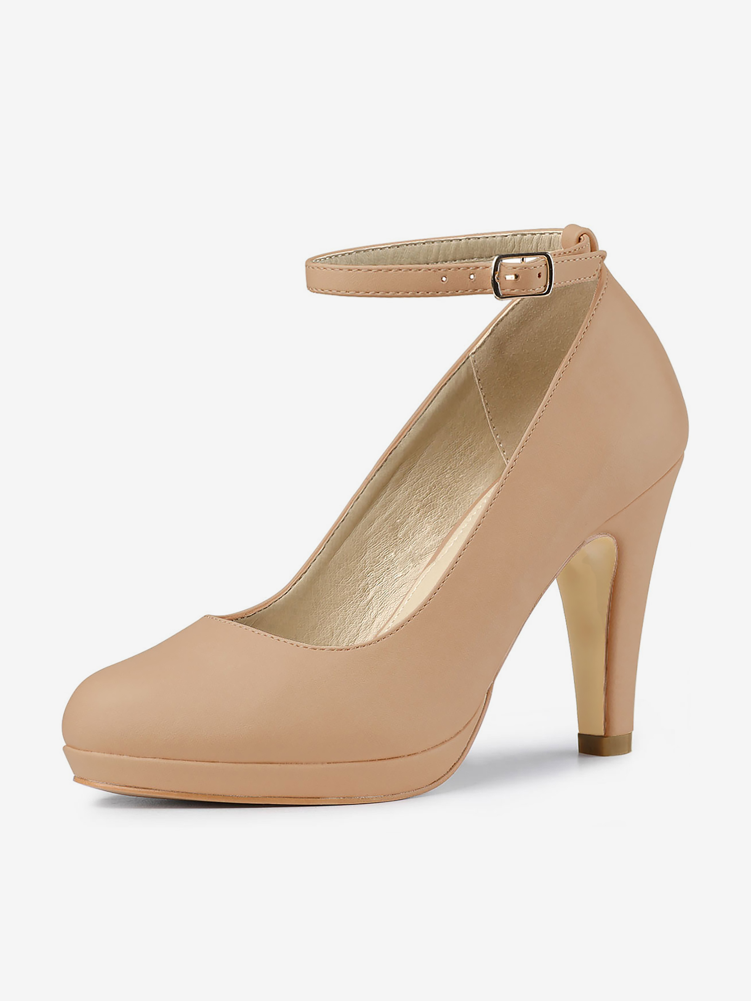 Round Toe Kitten Heel Ankle Strap PU Leather Pumps Nude/8.5 - Allegra K catalog