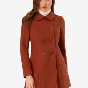 Peter Pan Collar Double Breasted Winter Long Trench Pea Coat Brown/XL - Allegra K catalog