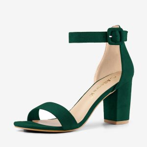 Faux Suede High Chunky Heel Buckle Ankle Strap Sandals Green/6 - Allegra K catalog