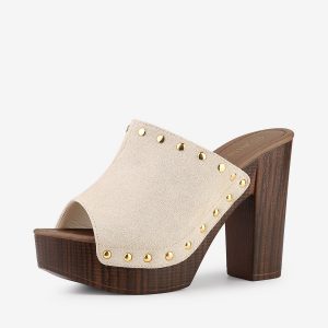 Open Toe Platform Block Heel Slides Sandals Beige/8.5 - Allegra K catalog