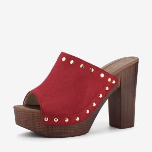 Open Toe Platform Block Heel Slides Sandals Red/8 - Allegra K catalog