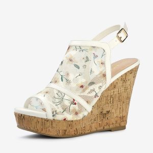 Open Toe Platform Heel Lace Wedge Slingback Sandals White Green/5.5 - Allegra K catalog