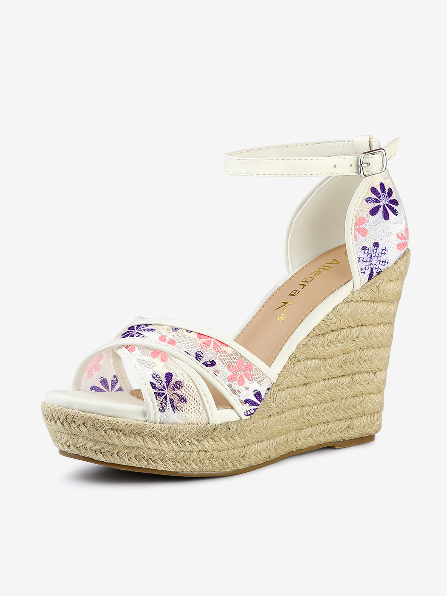 Lace Strapy Round Toe Espadrilles Wedges Sandals Purple/7 - Allegra K catalog