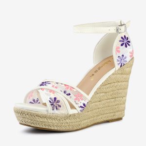 Lace Strapy Round Toe Espadrilles Wedges Sandals Purple/10 - Allegra K catalog