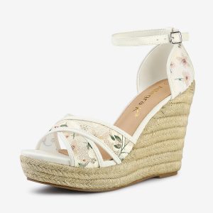Lace Strapy Round Toe Espadrilles Wedges Sandals Green/10 - Allegra K catalog