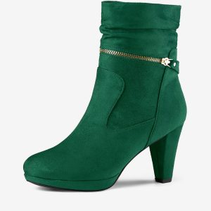Ankle Zip Platform High Heel Mid Calf Boots Emerald Green/6.5 - Allegra K catalog