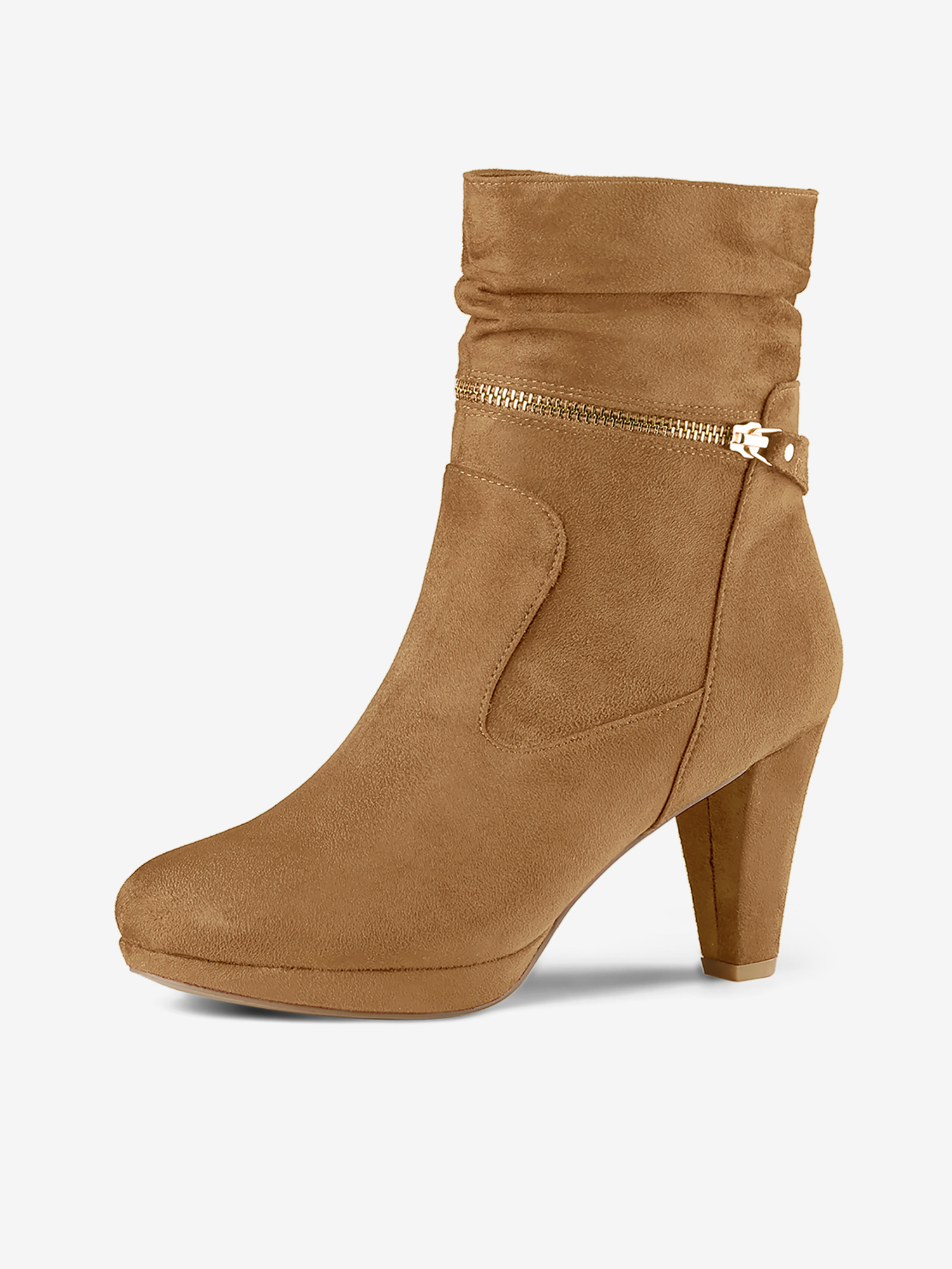 Ankle Zip Platform High Heel Mid Calf Boots Brown/6 - Allegra K catalog