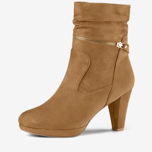 Ankle Zip Platform High Heel Mid Calf Boots Brown/9.5 - Allegra K catalog
