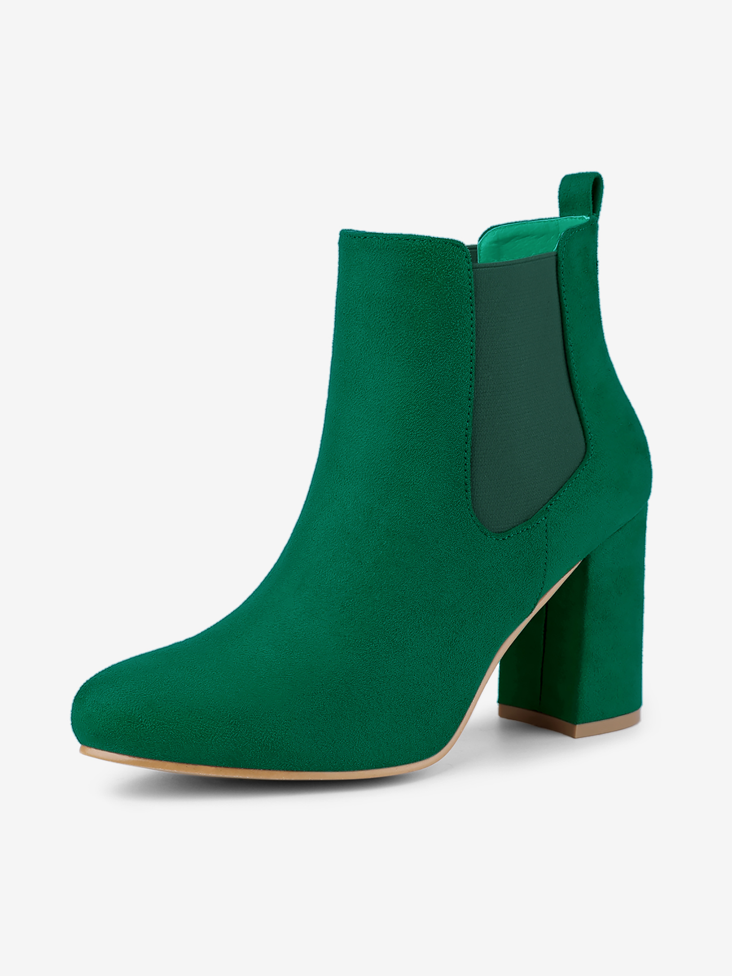 Round Toe Chunky High Heel Ankle Chelsea Boots Emerald Green/8 - Allegra K catalog