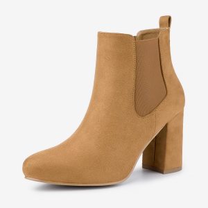 Round Toe Chunky High Heel Ankle Chelsea Boots Brown/6 - Allegra K catalog