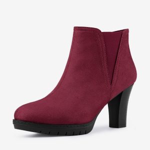 Round Toe Block Heel Chelsea Ankle Boots Burgundy/7 - Allegra K catalog