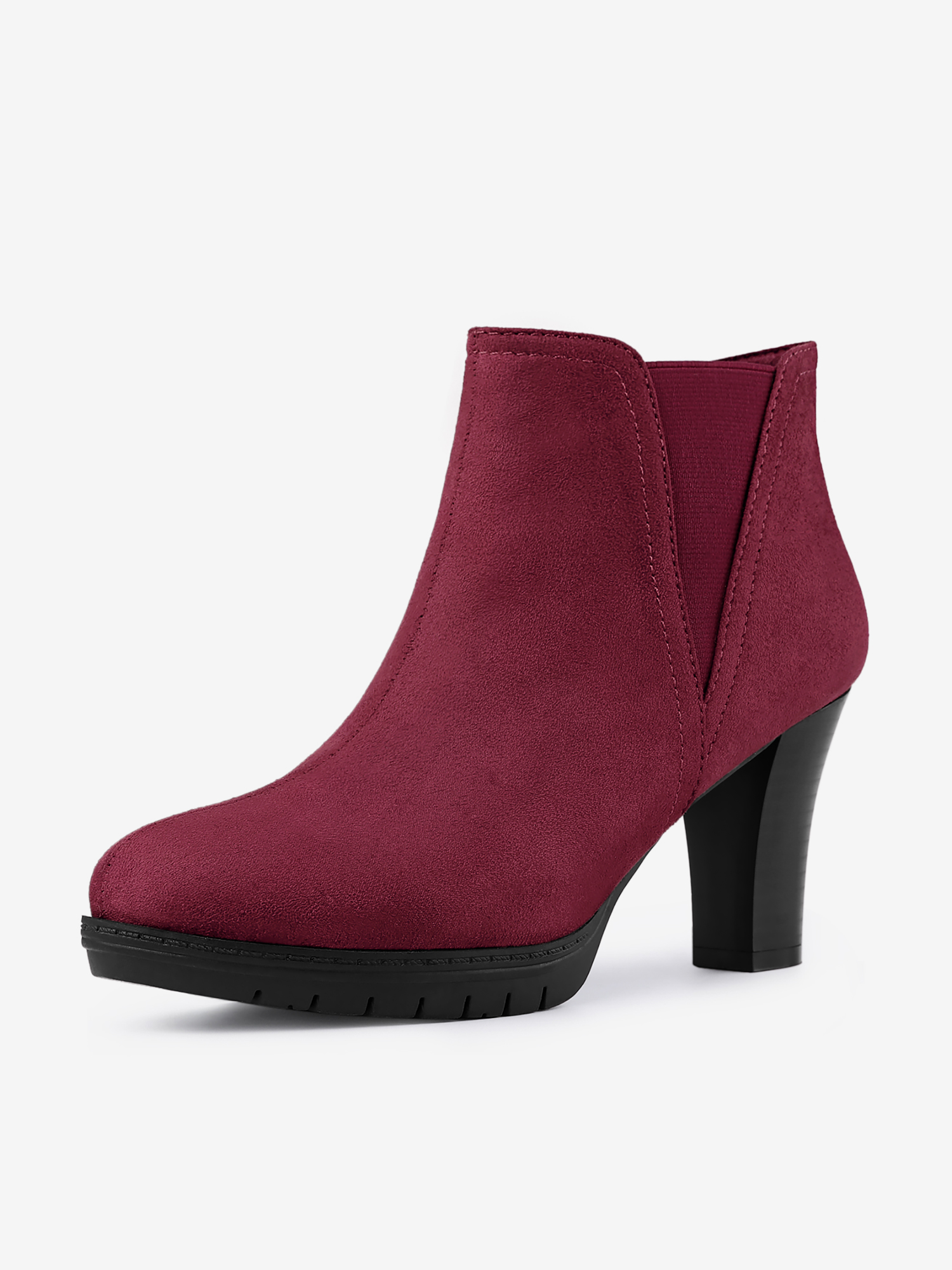 Round Toe Block Heel Chelsea Ankle Boots Burgundy/8 - Allegra K catalog