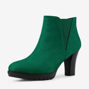 Round Toe Block Heel Chelsea Ankle Boots Emerald Green/7 - Allegra K catalog