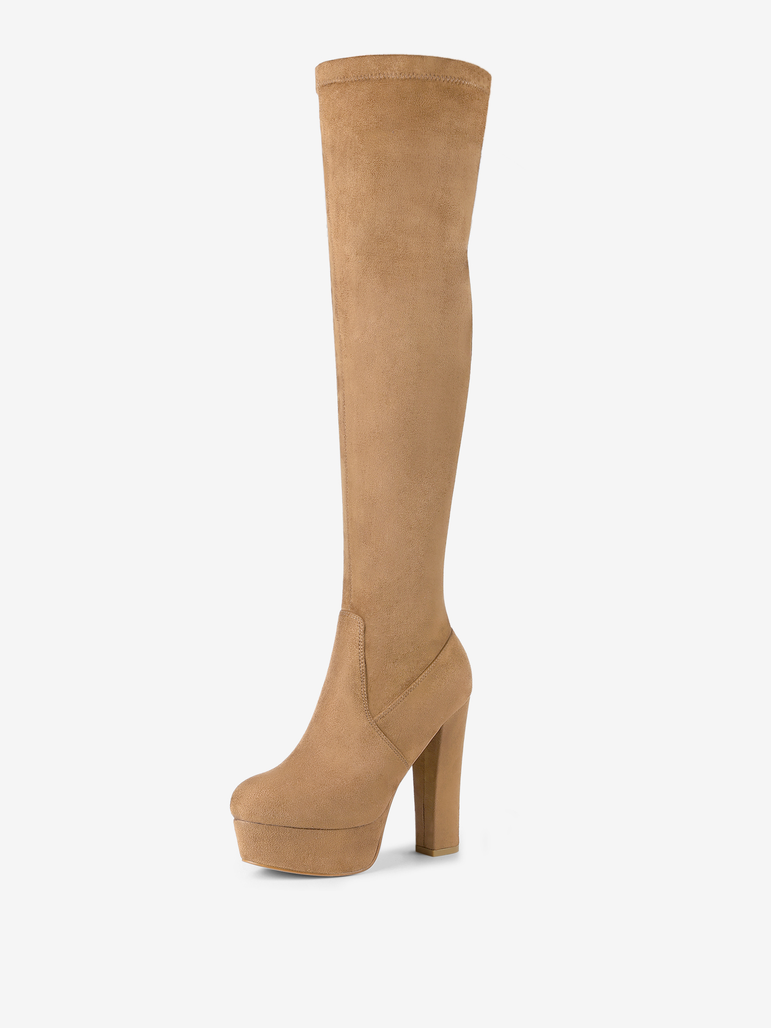 Faux Suede Platform Block Heel Over Knee High Boots Khaki/6.5 - Allegra K catalog