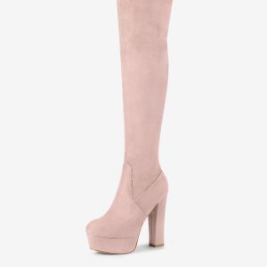 Faux Suede Platform Block Heel Over Knee High Boots Pink/6.5 - Allegra K catalog