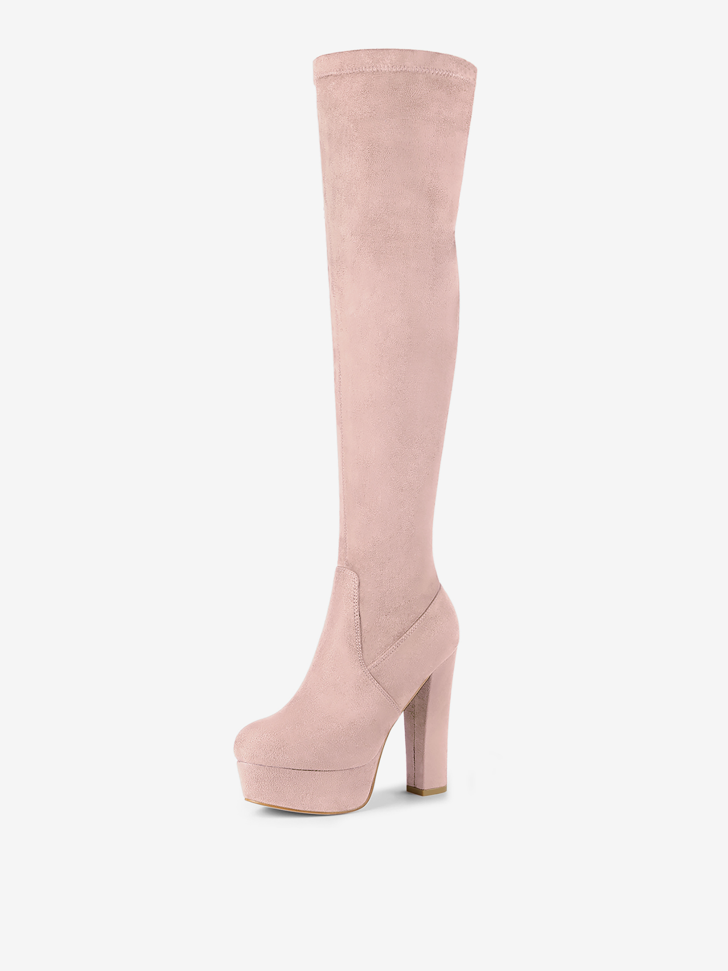 Faux Suede Platform Block Heel Over Knee High Boots Pink/6.5 - Allegra K catalog