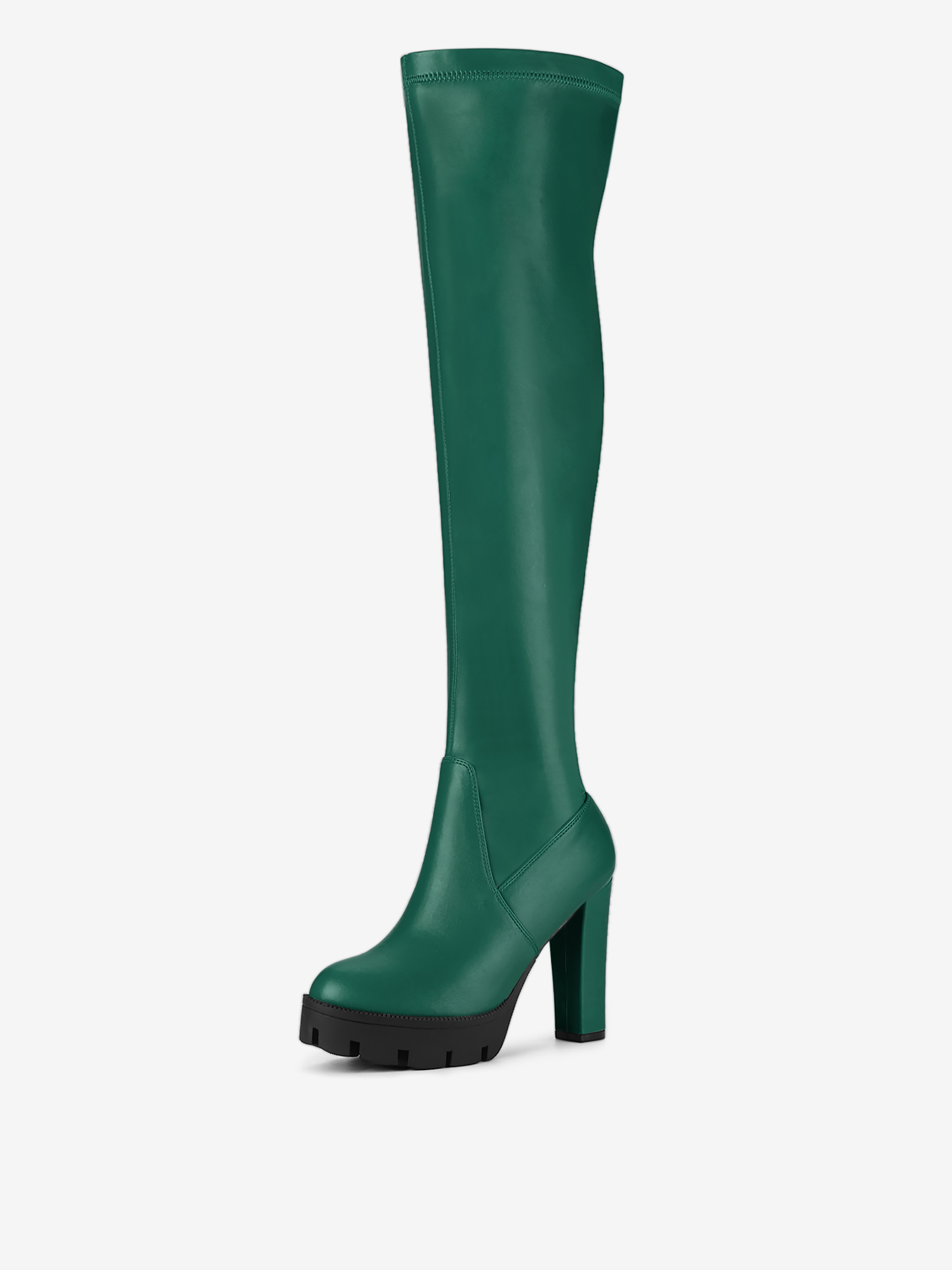 Platform Chunky Heel Over Knee High Side Zipper Boots Green/8 - Allegra K catalog