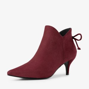 Pointed Toe Kitten Heel Ankle Booties Burgundy/6 - Allegra K catalog