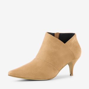 Pointed Toe Kitten Heel Cutout Ankle Boots Khaki/8.5 - Allegra K catalog