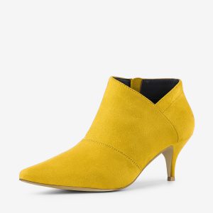 Pointed Toe Kitten Heel Cutout Ankle Boots Yellow/6 - Allegra K catalog
