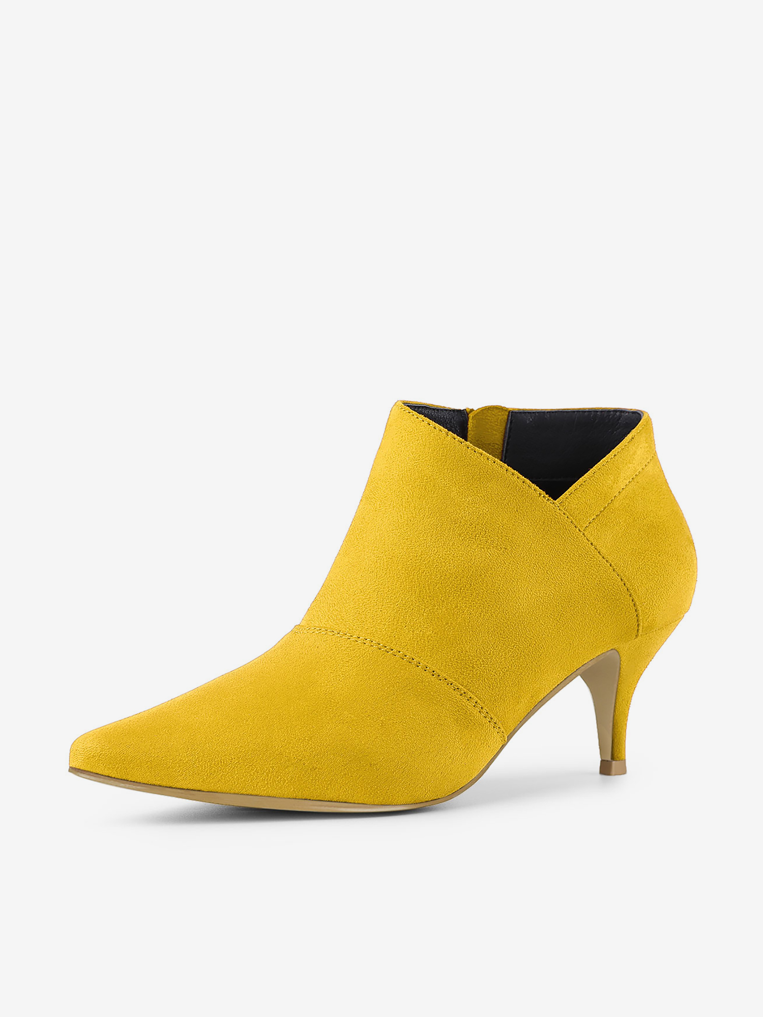 Pointed Toe Kitten Heel Cutout Ankle Boots Yellow/6.5 - Allegra K catalog