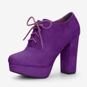 Platform Chunky Heel Lace Up Leopard Print Booties Purple/8 - Allegra K catalog